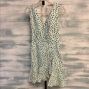 Rebecca Taylor Floral Dress Size 6 White Green Sleeveless Ruffle Hem